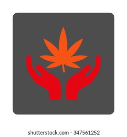 Marijuana Care vector icon. Style is flat rounded square silver button with red symbol, white background.