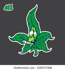 Marijuana character (leaf smile ep1) cannabis leaf cartoon, sticker, icon, Logo, vector
