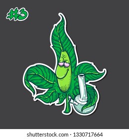 Marijuana character (leaf smile ep3) cannabis leaf cartoon, sticker, icon, Logo, vector
