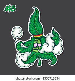 Marijuana character (leaf smile ep5) cannabis leaf cartoon, sticker, icon, Logo, vector
