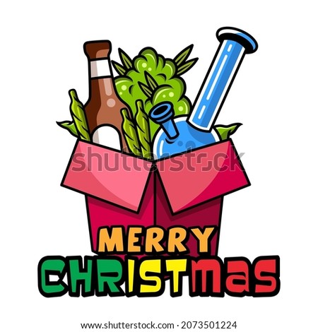 Marijuana with Christmas Gift Box vector art