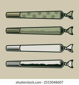 Ilustración vectorial de las juntas de los cigarrillos de la marihuana en estilo cómico coloreado aislado en fondo claro