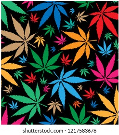 patrón de color de marihuana en fondo negro