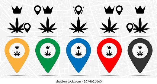 Marijuana, crown icon in location set. Simple glyph, flat illustration element of marijuana theme icons