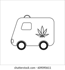 Marijuana Delivery Truck Symbol Simple Line Icon On Background