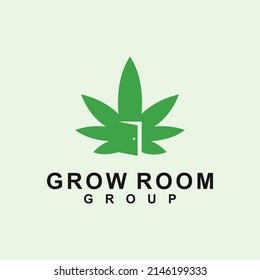 marijuana with door logo design vector silhouette illustration