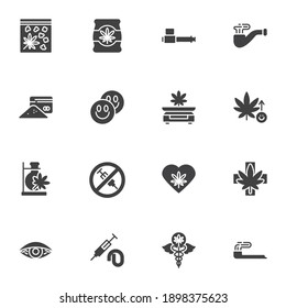 Marijuana drug vector icons set, modern solid symbol collection, filled style pictogram pack. Signs, logo illustration. Set includes icons as medical marijuana, cannabidiol, smoking pipe, cannabis 
