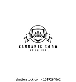 Marijuana Emblem with a Shield Logo Vector Icon Illustration