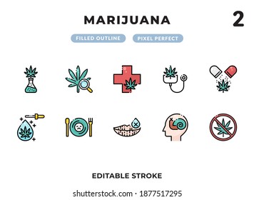 Marijuana Filled Icons Pack for UI. Editable Stroke. Pixel perfect thin line vector icon set for web design and website application.
