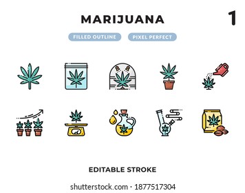 Marijuana Filled Icons Pack for UI. Editable Stroke. Pixel perfect thin line vector icon set for web design and website application.

