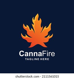 Marijuana with fire logo design concept