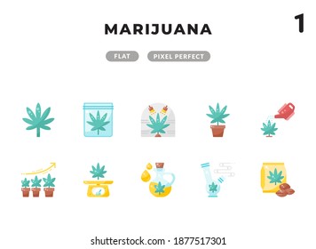 Paquete de iconos planos de marihuana para la interfaz de usuario. Pixel perfecto conjunto de iconos de vector de línea delgada para diseño web y aplicación web.
