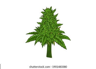 MARIJUANA FLOWER WITH STAFF VECTOR LOGO 