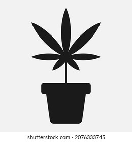 Marihuana en icono vector flowerpot aislado en fondo blanco. Símbolo de maleza creciente.