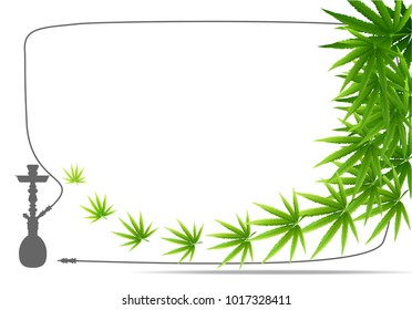 Marijuana Frame Green Leaf and black marijuana hookah. Cannabis marijuana hemp leaf in white color Vector Illustration background