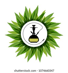 Marijuana Frame Green Leaf and black marijuana hookah. Cannabis marijuana hemp leaf in white color Vector Illustration background