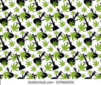 Marijuana Frame Green Leaf and black marijuana hookah. Cannabis marijuana hemp leaf in white color Vector Illustration background.