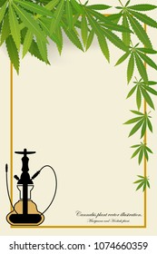 Marijuana Frame Green Leaf and black marijuana hookah. Cannabis marijuana hemp leaf in white color Vector Illustration background