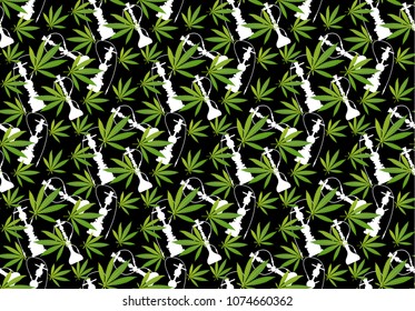 Marijuana Frame Green Leaf and black marijuana hookah. Cannabis marijuana hemp leaf in white color Vector Illustration background