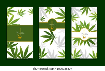 Marijuana Frame Green Leaf and black marijuana hookah. Cannabis marijuana hemp leaf in white color Vector Illustration background