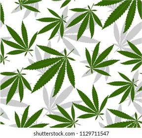 Marijuana Frame Green Leaf and black marijuana hookah seamless pattern. Cannabis marijuana hemp leaf in white color Vector Illustration background.