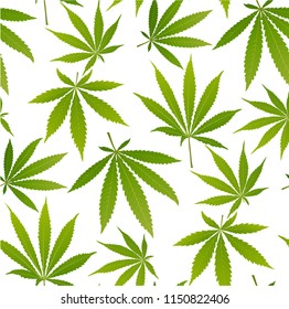 Marijuana Frame Green Leaf and black marijuana silhouette seamless pattern. Cannabis marijuana hemp leaf in white color Vector Illustration background.