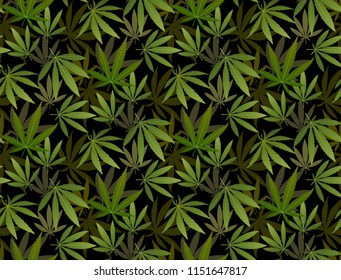 Marijuana Frame Green Leaf and black marijuana hookah seamless pattern. Cannabis marijuana hemp leaf in white color Vector Illustration background.