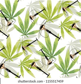 Marijuana Frame Green Leaf and black marijuana seamless pattern. Cannabis marijuana hemp leaf in white color Vector Illustration background.