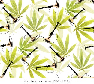 Marijuana Frame Green Leaf and black marijuana seamless pattern. Cannabis marijuana hemp leaf in white color Vector Illustration background.