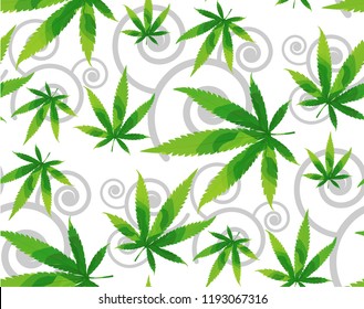 Marijuana Frame Green Leaf and black marijuana seamless pattern. Cannabis marijuana hemp leaf in white color Vector Illustration background.