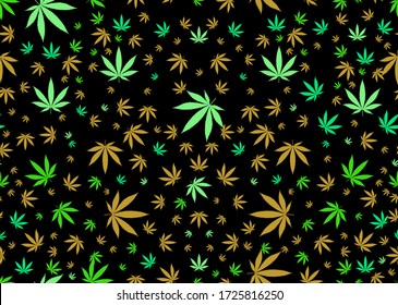 Marijuana Frame Green Leaf and black marijuana seamless pattern. Cannabis marijuana hemp leaf Vector Illustration background for textile.