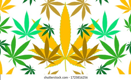 Marihuana Frame Green Leaf y marihuana negra son patrones sin fisuras. Hoja de cáñamo de marihuana de cannabis Vector Ilustración de fondo para textiles.