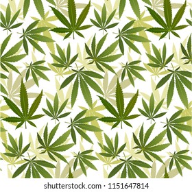Marijuana Frame Green Leaf and marijuana silhouette seamless pattern. Cannabis marijuana hemp leaf in white color Vector Illustration background.