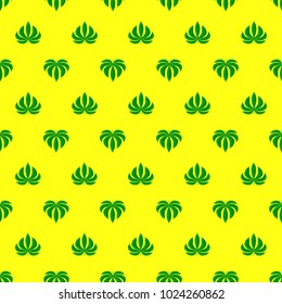 Marijuana ganja heart shape weed hemp leafs seamless vector pattern yellow background