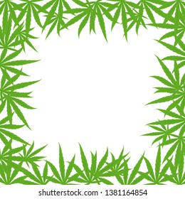 Marijuana green grass square frame banner. Cannabis hemp plant. Border frame isolated transparent background. Copy space for text place.