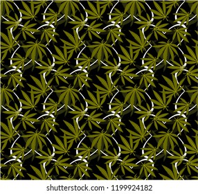 Marijuana  Green Leaf and marijuana dark seamless pattern. Cannabis marijuana hemp leaf in white color Vector Illustration background.