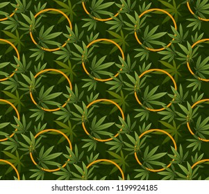 Marijuana  Green Leaf and marijuana dark seamless pattern. Cannabis marijuana hemp leaf in white color Vector Illustration background.