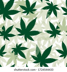 Marco verde de hoja de marihuana y marimacho negro de marihuana sin fisuras. hoja de cáñamo de color blanco Fondo vectorial