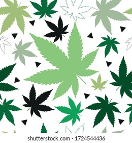 Marco verde de hoja de marihuana y marimacho negro de marihuana sin fisuras. hoja de cáñamo de color blanco Fondo vectorial