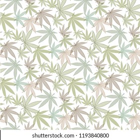 Marijuana  Green Leaf and hookah seamless pattern. Cannabis hemp leaf on dark color Vector Illustration background.