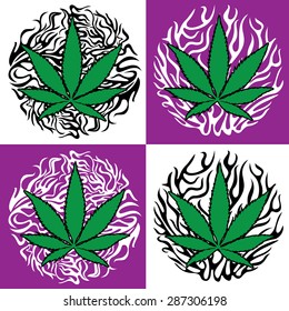 marijuana green leaf icon stamp with organic texture background 