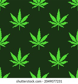 Hoja verde de marihuana en un fondo sin fisuras, impresión moderna.