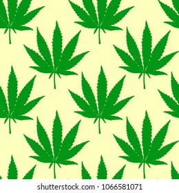 Marijuana green leaves seamless pattern. Hand drawn narcotic cannabis background. Hemp vector illustration backdrop.