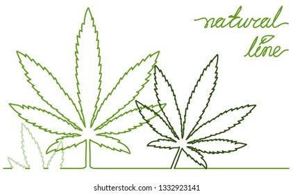 Marijuana Green leaves in the style of a continuous line. Hemp marijuana, hemp leaves isolated on white background in Flat Vintage Style. Vector illustration 