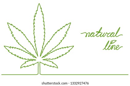 Marijuana Green leaves in the style of a continuous line. Hemp leaves isolated on white background. Vector illustration 