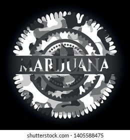 Marijuana grey camouflage emblem. Vector Illustration.