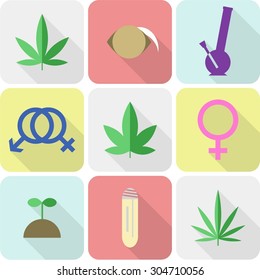 Marijuana growing. Icon set