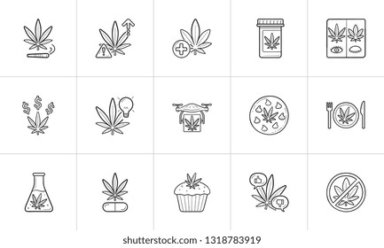 Marijuana hand drawn outline doodle icon set. Outline doodle icon set for print, web, mobile and infographics. Cannabis food, medical drug vector sketch illustration set isolated on white background.