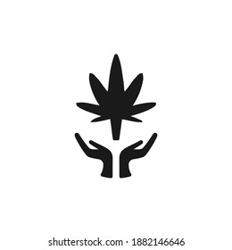 Marijuana and hand illustration for simple logo design