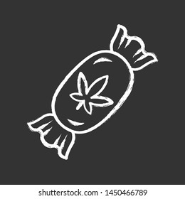 Marijuana hard candy chalk icon. Weed product. Cannabis industry. CBD lollipop. Relaxing sweetmeat. Hemp sweets. Alternative medication. Drug use. Isolated vector chalkboard illustration